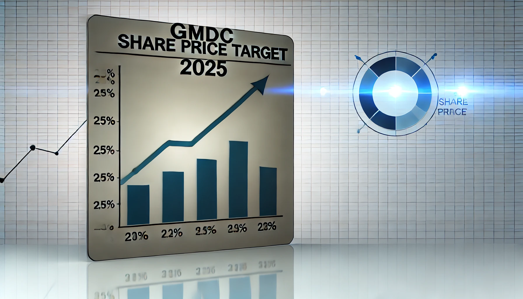 Detailed financial projection chart for GMDC, featuring a rising trend line for Gmdc Share Price Target 2025, prominently labeled, against a sleek backdrop of corporate blues and greys.