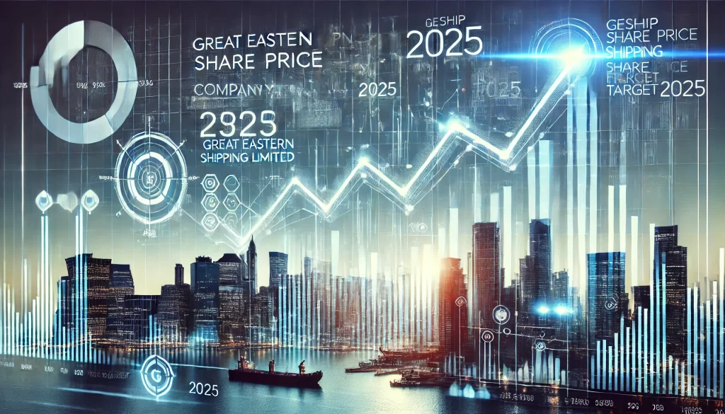 Financial graph displaying rising trend, digital elements, cityscape background, highlighting Geship Share Price Target 2025.